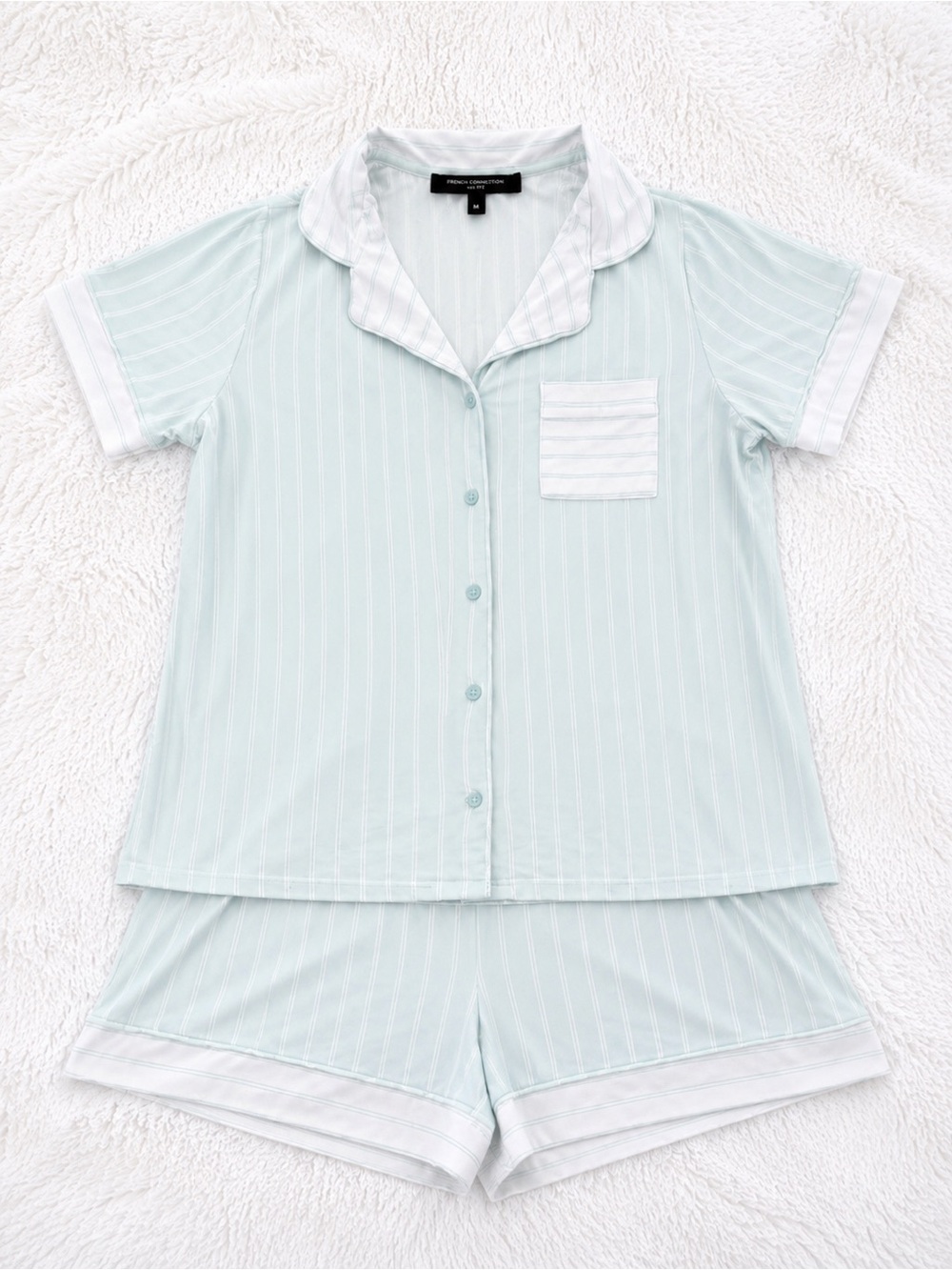 French Connection Mint & White Striped Short Pajama Set